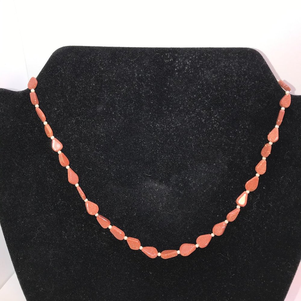18" Teardrop Goldstone and Pearl Necklace